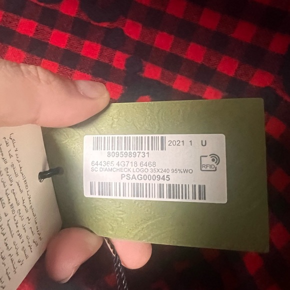 GUCCI NWT Authentic Unisex Gucci Red Blue Wool Check GG Logo Scarf 14" x 94" New - Picture 4 of 9